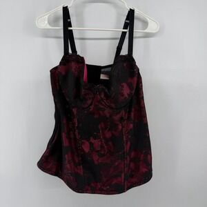 Cacique UNDERWIRE Lined Pink Black Lace Bustier BODICE Corset Bra Top 18-20 Goth